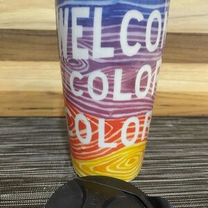 Starbucks Colorado Travel Tumbler 12oz Ceramic Rainbow Woodgrain w/ Lid